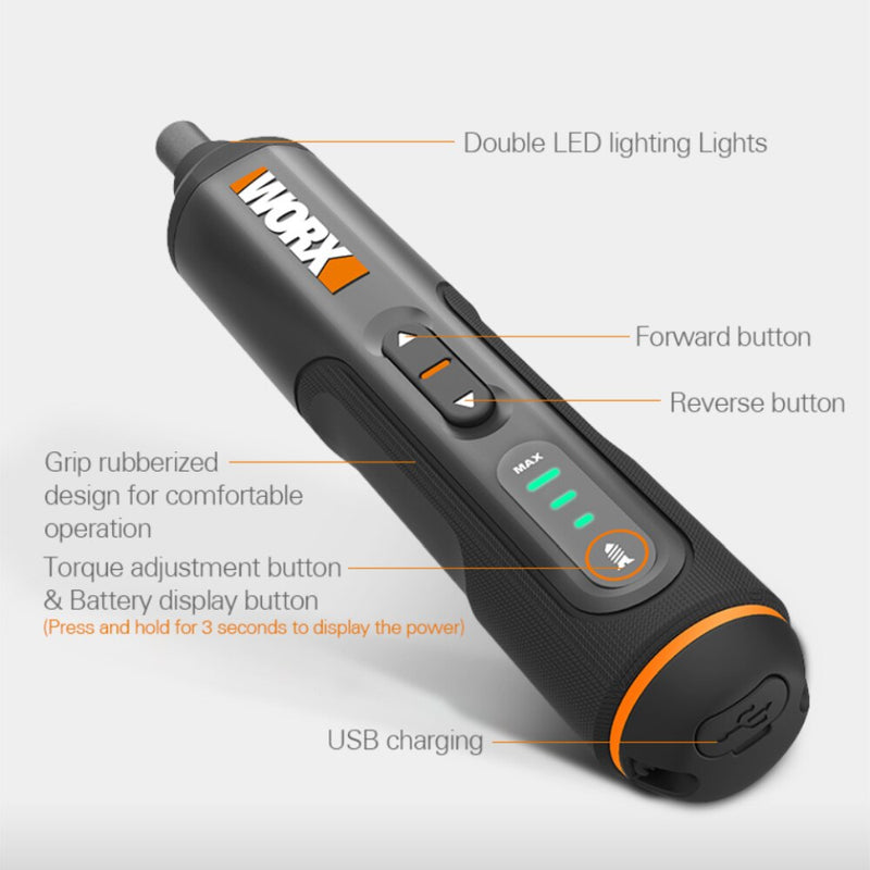 Worx 4V Mini Electrical Screwdriver Set WX240 Smart Cordless Electric Screwdrivers USB Rechargeable Handle with 26 Bit Set Drill