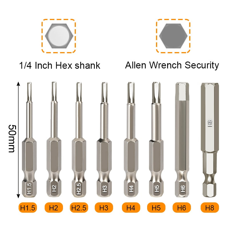 10pcs Hex Head Allen Wrench Drill Bits Set 100mm SAE Metric Allen Screwdriver Bits Magnetic Tip Hex Key Screwdriver Socket Bit