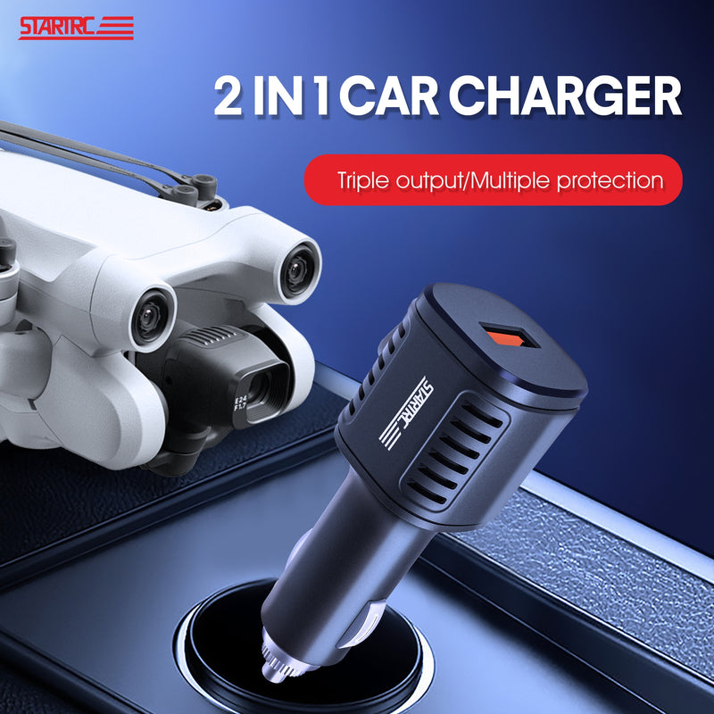3 in1 Car Charger for DJI Mini 3 Pro Drone Battery Remote Control Vehicle Charger Portable Intelligent Battery Charging Hub