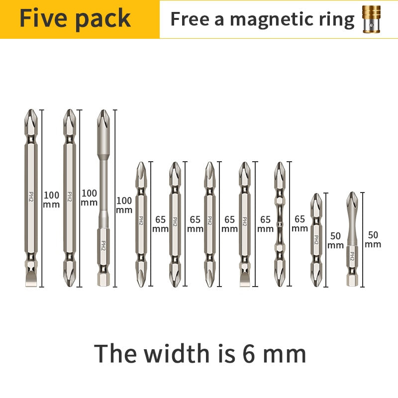 10PCS screwdriver manual lengthened electric strong magnetic force head set combined electric drill