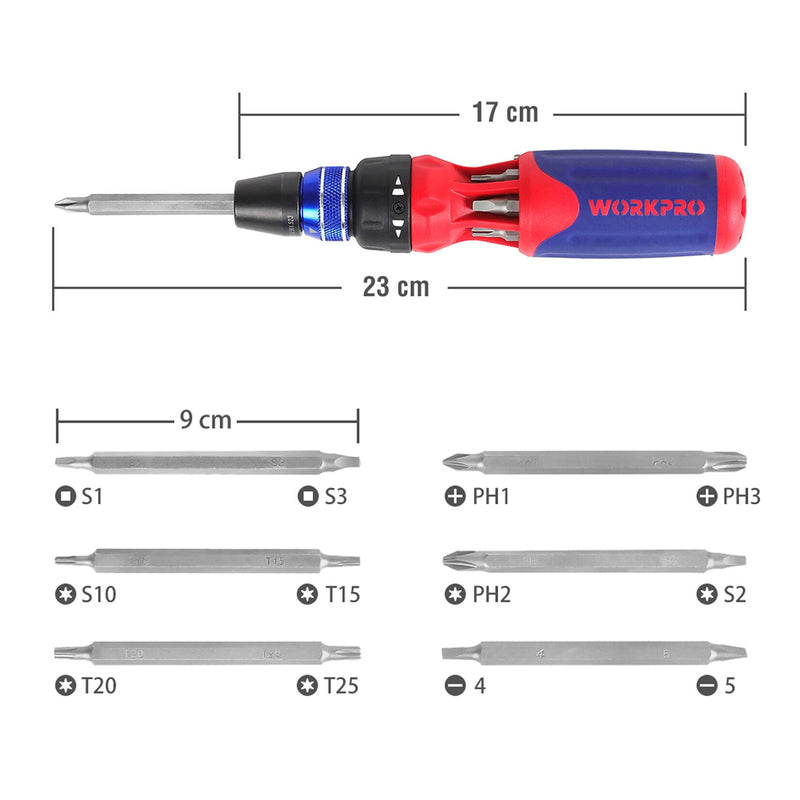 Screwdriver Quick Load WORKPRO Ratcheting Screwdriver 12 in 1 Screwdriver set Quick Load Mech