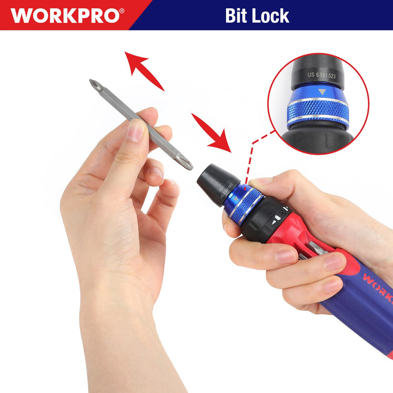 Screwdriver Quick Load WORKPRO Ratcheting Screwdriver 12 in 1 Screwdriver set Quick Load Mech