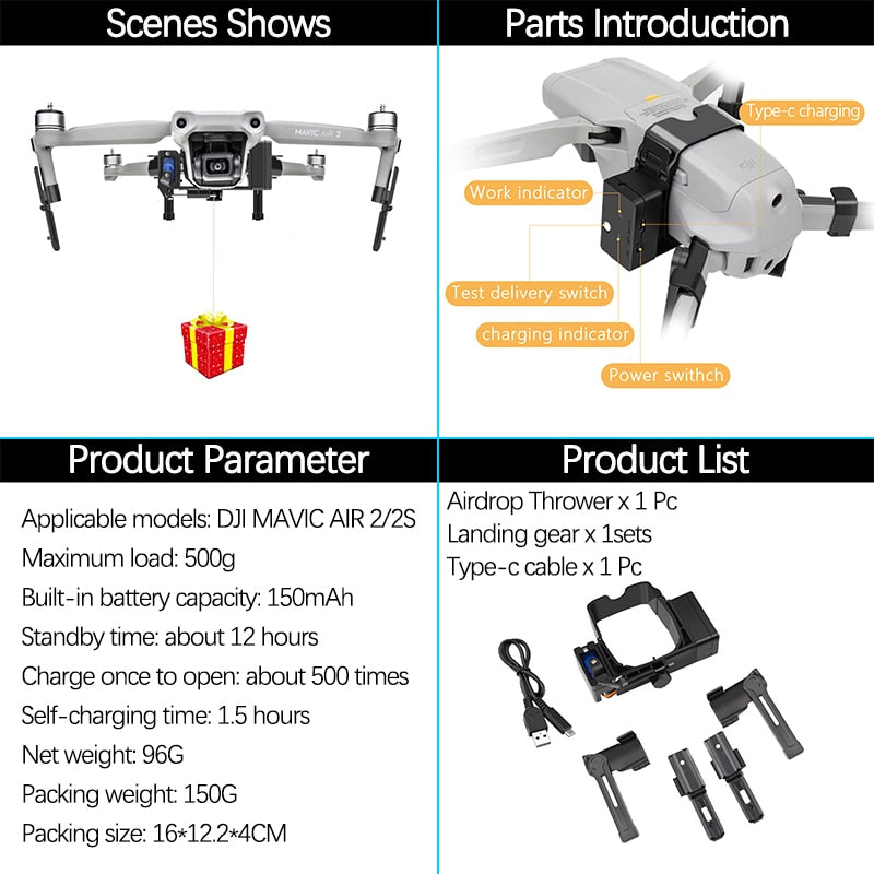 Drone Drop Release System with Landing Gear for DJI Mavic 2