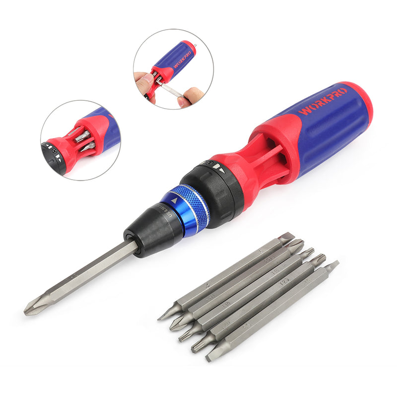 Screwdriver Quick Load WORKPRO Ratcheting Screwdriver 12 in 1 Screwdriver set Quick Load Mech