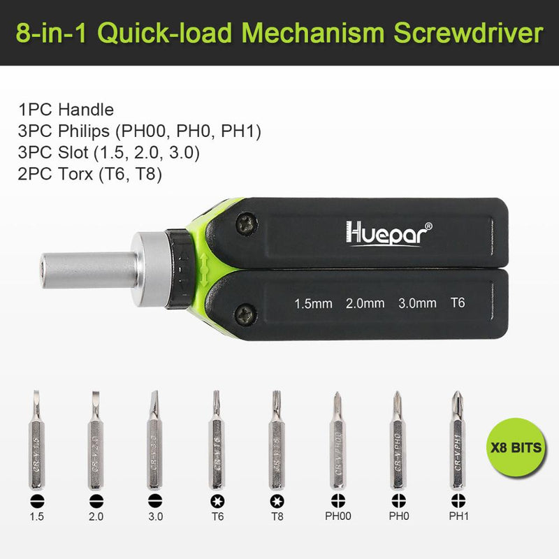 Huepar Multi-Bit Ratchet Precision Screwdriver Set 8-in-1 Quick-load Mechanism Screwdriver Kit Folding Repair Tool For Phones PC