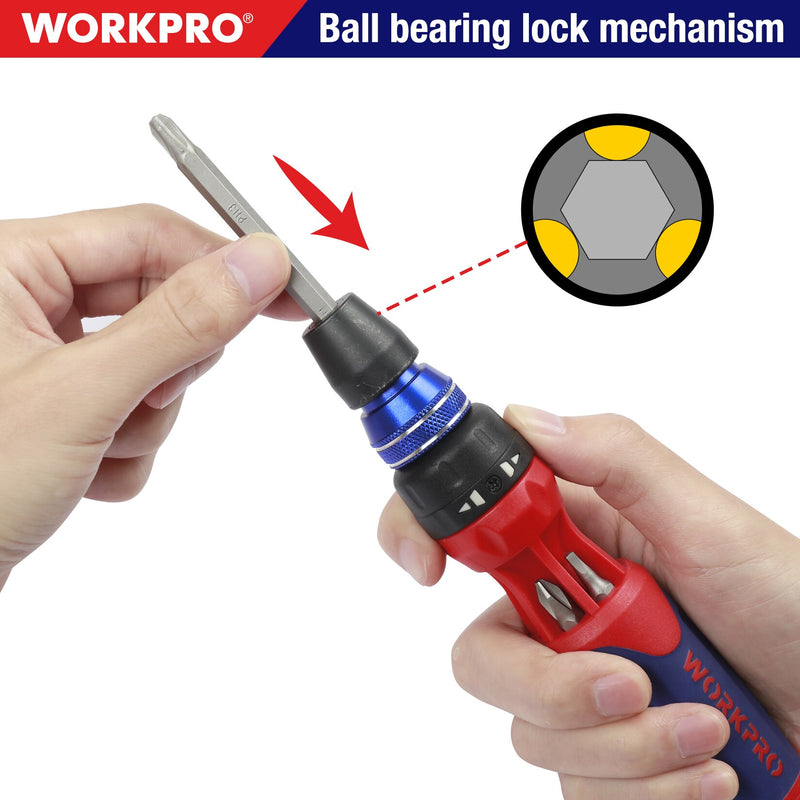 Screwdriver Quick Load WORKPRO Ratcheting Screwdriver 12 in 1 Screwdriver set Quick Load Mech