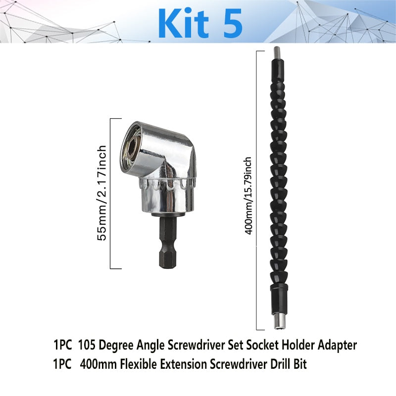 Adjustable 105 Degree Right Angle Driver Screwdriver  Tools Set 1/4 Hex Shank For Power Drill Screwdriver Bits Tools