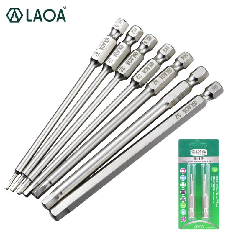 LAOA S2 alloy steel hex electric screwdriver tips with magnetic 2pcs drill screwdriver head