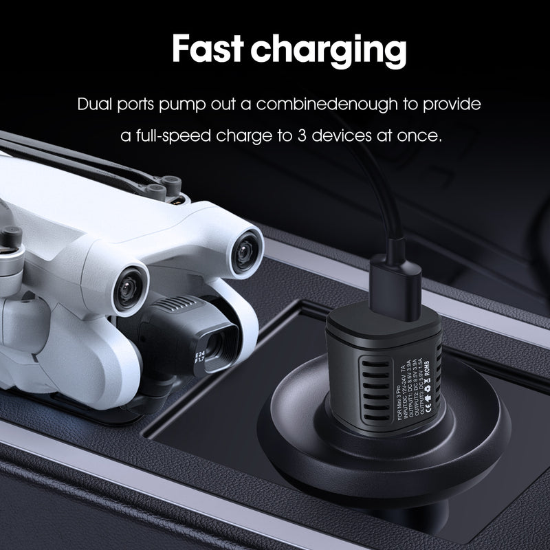 3 in1 Car Charger for DJI Mini 3 Pro Drone Battery Remote Control Vehicle Charger Portable Intelligent Battery Charging Hub