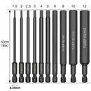 10pcs Hex Head Allen Wrench Drill Bits Set 100mm SAE Metric Allen Screwdriver Bits Magnetic Tip Hex Key Screwdriver Socket Bit
