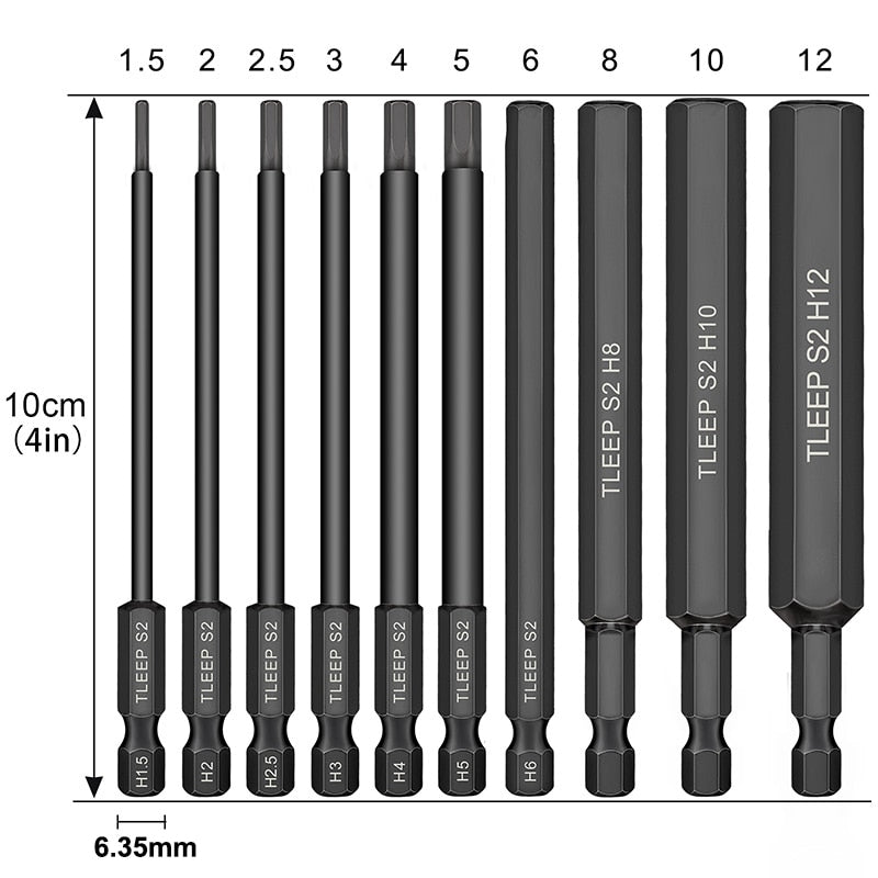 Allen Key Screw Bit 10pcs Hex Head Allen Wrench Drill Bits Set 100mm SAE Metric Allen Scre