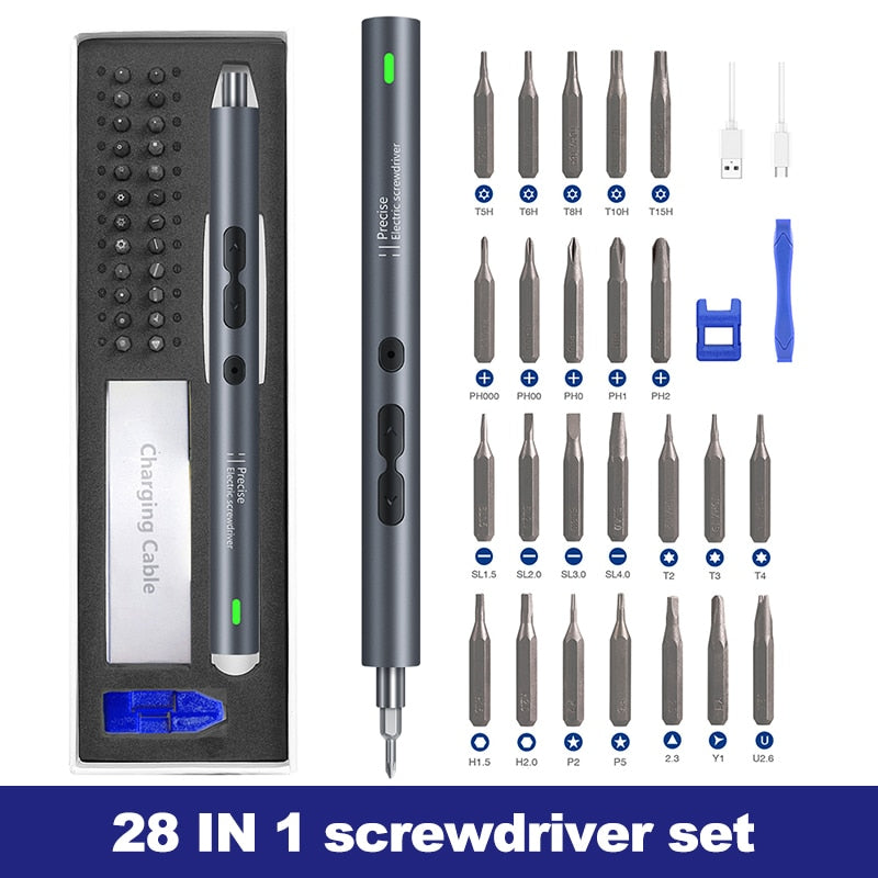 28 in 1 Precision Electric Screwdriver Set for Phone Laptop Magnetic Multifuctional Screwdriver with LED Light Lithium Battery