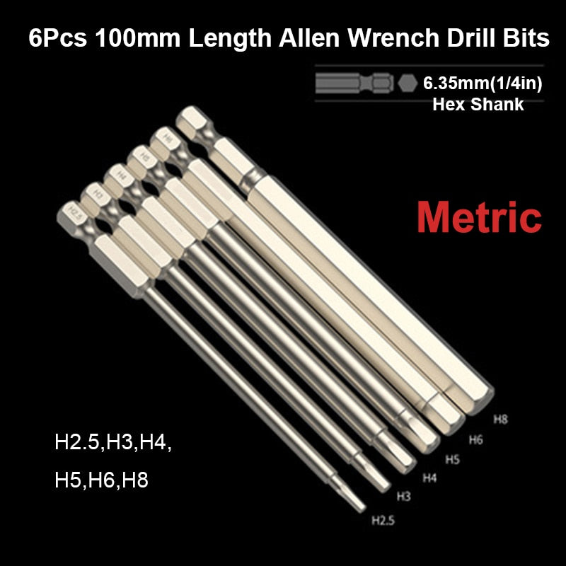 50mm/100mm Length Hex Head Allen Wrench Drill Bit Set S2 Steel Metric