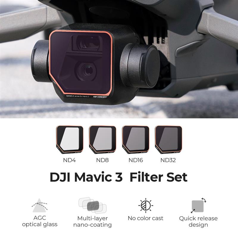 K&F Concept DJI Mavic 3 Camera Lens Filters ND4 ND8 ND16 ND32 ND64 ND128 ND256 ND512 4pcs Filter kits for DJI Mavic 3